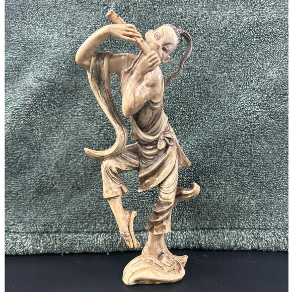Depose Italy Fontanini Flute Player Asian Musician 9 Inches Vintage Resin - Picture 1 of 9